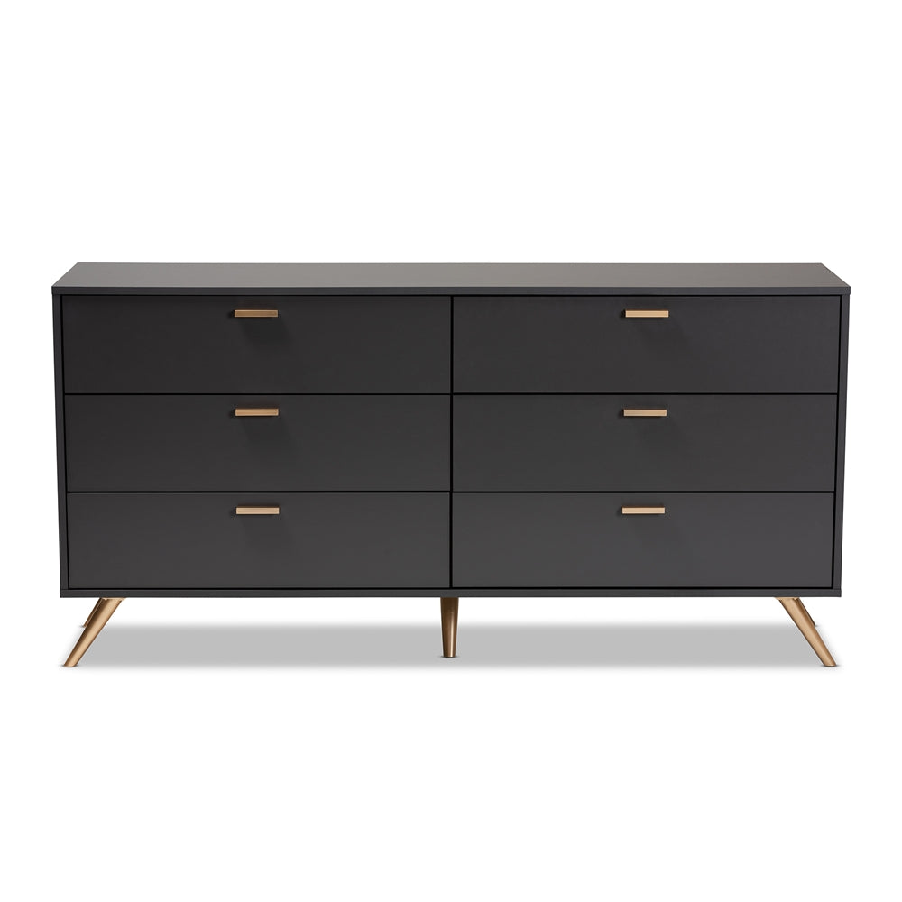 Baxton Studio Kelson Modern and Contemporary  Finished Wood 6-Drawer Dresser