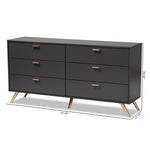 Load image into Gallery viewer, Baxton Studio Kelson Modern And Contemporary Dark Grey And Gold Finished Wood 6-Drawer Dresser
