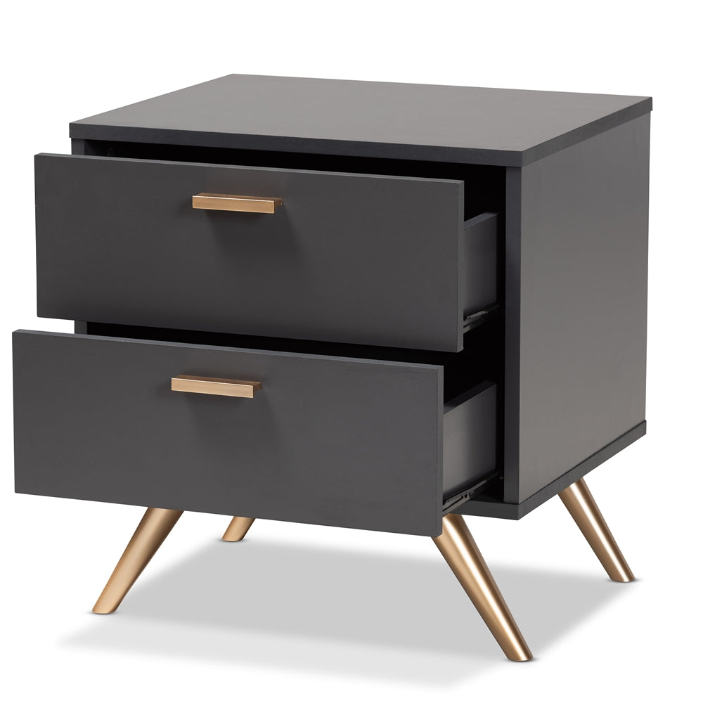 Baxton Studio Kelson Modern And Contemporary Dark Grey And Gold Finished Wood 2-Drawer Nightstand