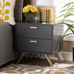 Load image into Gallery viewer, BAXTON STUDIO KELSON MODERN AND CONTEMPORARY DARK GREY AND GOLD FINISHED WOOD 2-DRAWER NIGHTSTAND
