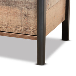 Baxton Studio Vaughan Modern And Contemporary Two-Tone Rustic Oak Brown And Black Finished Wood Nightstand