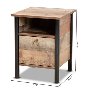 Baxton Studio Vaughan Modern And Contemporary Two-Tone Rustic Oak Brown And Black Finished Wood Nightstand