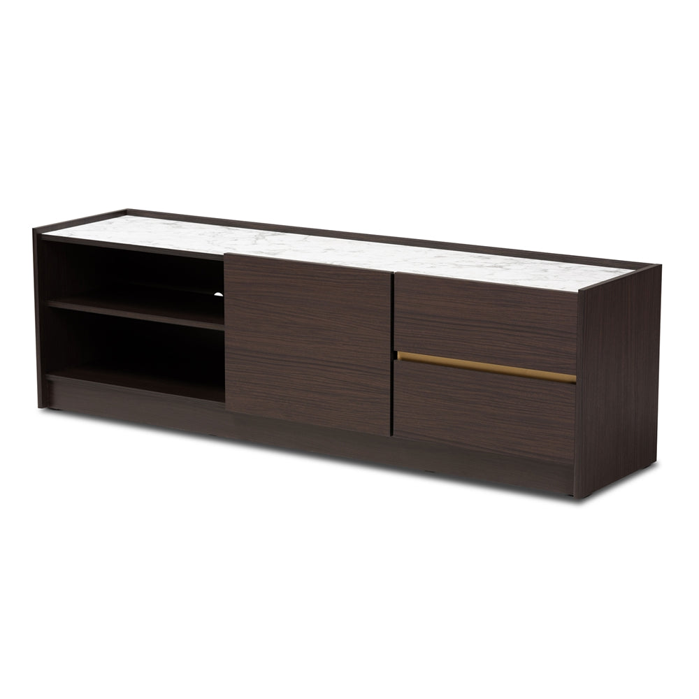 Baxton Studio Walker Modern and Contemporary Finished Wood TV Stand with Faux Marble Top
