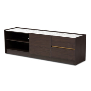 Baxton Studio Walker Modern and Contemporary Finished Wood TV Stand with Faux Marble Top