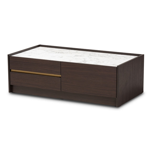 Baxton Studio Walker Modern and Contemporary Finished Wood Coffee Table with Faux Marble Top