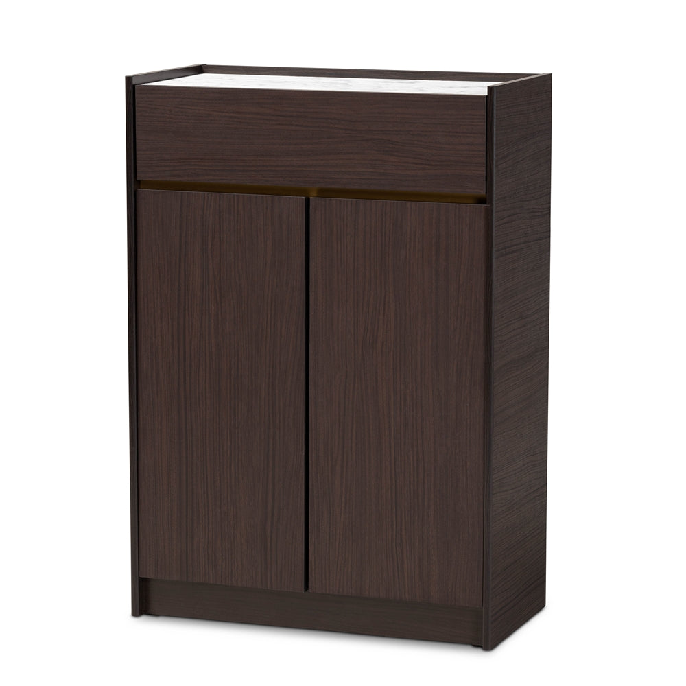 Baxton Studio Walker Modern and Contemporary Finished Wood Shoe Cabinet with Faux Marble Top