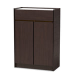 Load image into Gallery viewer, Baxton Studio Walker Modern And Contemporary Dark Brown And Gold Finished Wood Shoe Cabinet With Faux Marble Top
