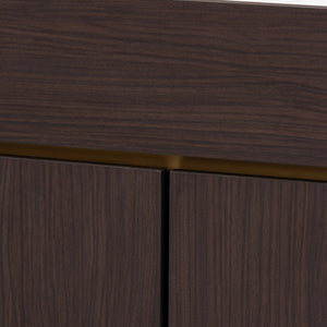 Baxton Studio Walker Modern And Contemporary Dark Brown And Gold Finished Wood Shoe Cabinet With Faux Marble Top