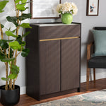 Load image into Gallery viewer, Baxton Studio Walker Modern And Contemporary Dark Brown And Gold Finished Wood Shoe Cabinet With Faux Marble Top
