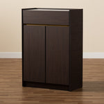 Load image into Gallery viewer, Baxton Studio Walker Modern And Contemporary Dark Brown And Gold Finished Wood Shoe Cabinet With Faux Marble Top
