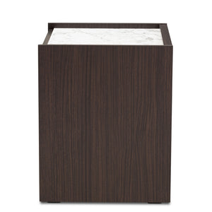 Baxton Studio Walker Modern And Contemporary Dark Brown And Gold Finished Wood Nightstand With Faux Marble Top