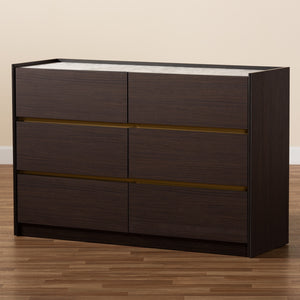 Baxton Studio Walker Modern And Contemporary Dark Brown And Gold Finished Wood 6-Drawer Dresser With Faux Marble Top