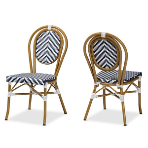 Baxton Studio Alaire Classic French Indoor And Outdoor Blue And White Bamboo Style Stackable 2-Piece Bistro Dining Chair Set