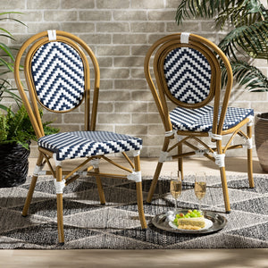 Baxton Studio Alaire Classic French Indoor And Outdoor Blue And White Bamboo Style Stackable 2-Piece Bistro Dining Chair Set