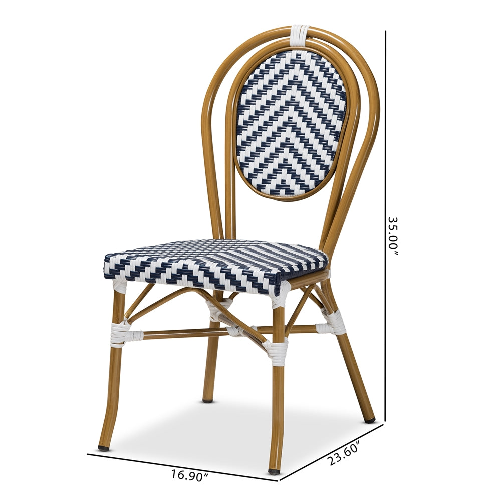 Baxton Studio Alaire Classic French Indoor And Outdoor Blue And White Bamboo Style Stackable 2-Piece Bistro Dining Chair Set