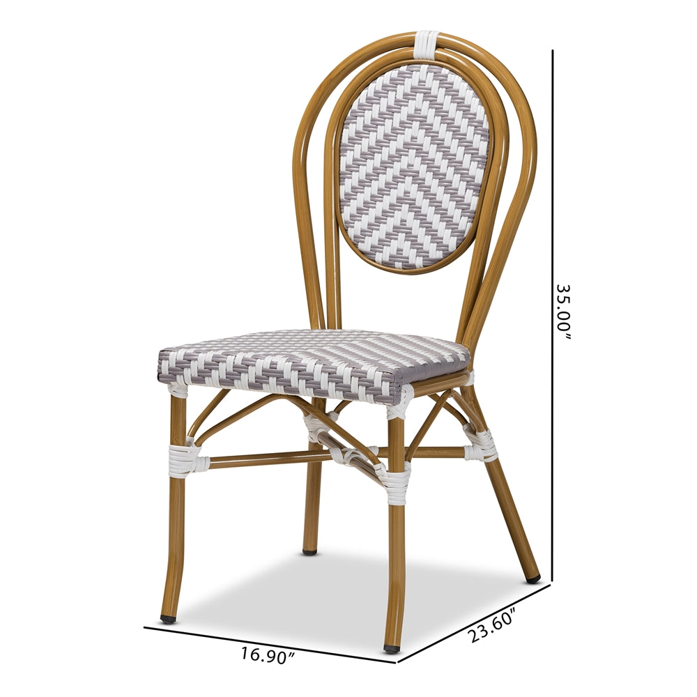 Baxton Studio Alaire Classic French Indoor And Outdoor Grey And White Bamboo Style Stackable 2-Piece Bistro Dining Chair Set