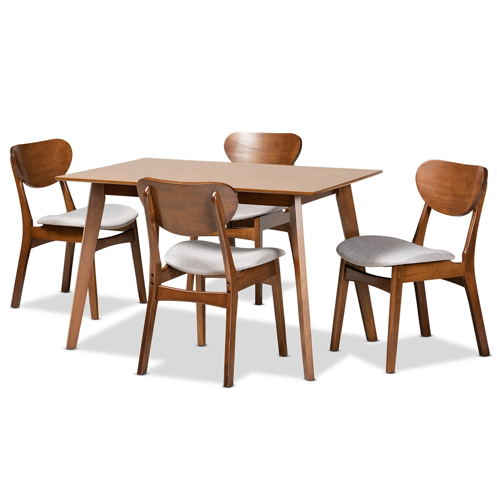 Baxton Studio Katya Mid-Century Modern Fabric Upholstered and Finished Wood 5-Piece Dining Set