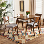 Load image into Gallery viewer, Baxton Studio Katya Mid-Century Modern Grey Fabric Upholstered And Walnut Brown Finished Wood 5-Piece Dining Set
