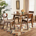 Load image into Gallery viewer, Baxton Studio Katya Mid-Century Modern Sand Fabric Upholstered And Walnut Brown Finished Wood 5-Piece Dining Set
