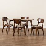 Load image into Gallery viewer, Baxton Studio Katya Mid-Century Modern Sand Fabric Upholstered And Walnut Brown Finished Wood 5-Piece Dining Set
