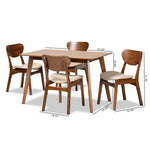 Load image into Gallery viewer, Baxton Studio Katya Mid-Century Modern Sand Fabric Upholstered And Walnut Brown Finished Wood 5-Piece Dining Set
