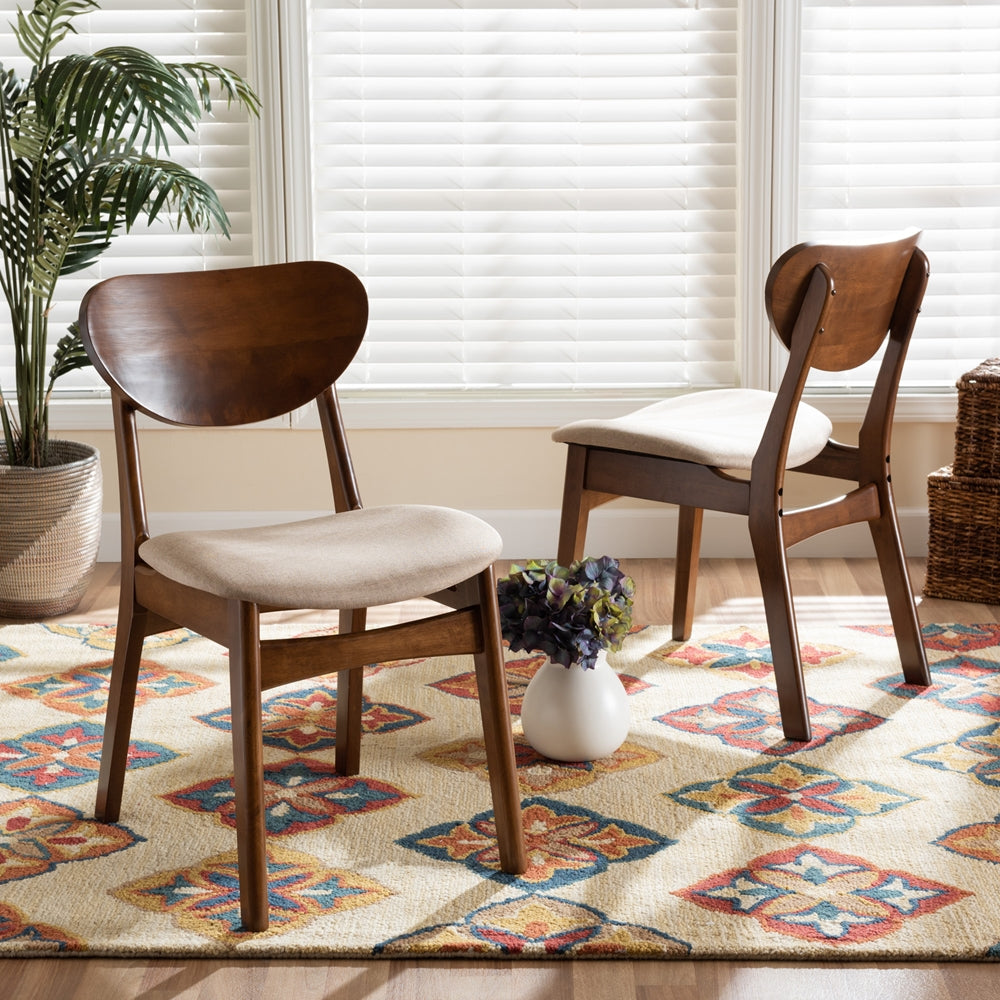 Baxton Studio Katya Mid-Century Modern Sand Fabric Upholstered And Walnut Brown Finished Wood 2-Piece Dining Chair Set