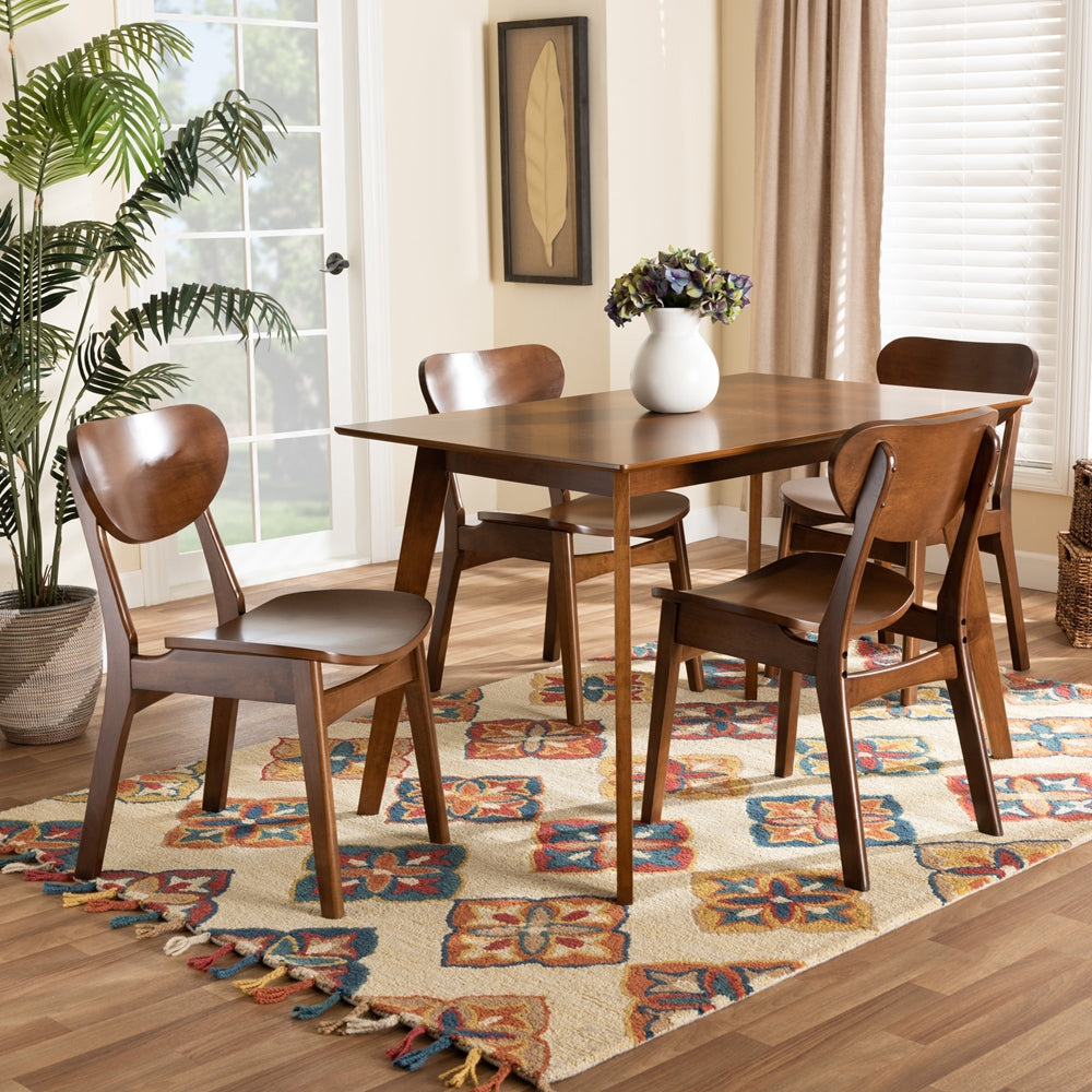 Baxton Studio Katya Mid-Century Modern Walnut Brown Finished Wood 5-Piece Dining Set