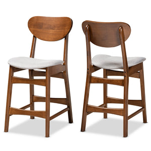Baxton Studio Katya Mid-Century Modern Grey Fabric Upholstered And Walnut Brown Finished Wood 2-Piece Counter Stool Set