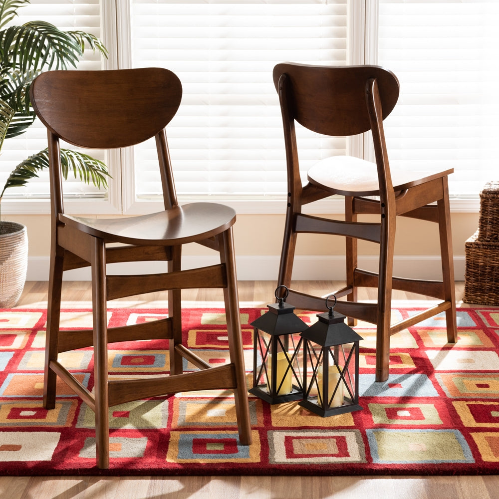 Baxton Studio Katya Mid-Century Modern Walnut Brown Finished Wood 2-Piece Counter Stool Set