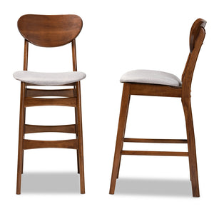 Baxton Studio Katya Mid-Century Modern Grey Fabric Upholstered And Walnut Brown Finished Wood 2-Piece Bar Stool Set