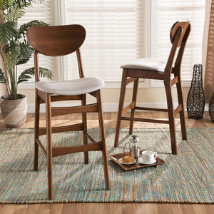 Baxton Studio Katya Mid-Century Modern Grey Fabric Upholstered And Walnut Brown Finished Wood 2-Piece Bar Stool Set