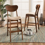 Load image into Gallery viewer, Baxton Studio Katya Mid-Century Modern Sand Fabric Upholstered And Walnut Brown Finished Wood 2-Piece Bar Stool Set
