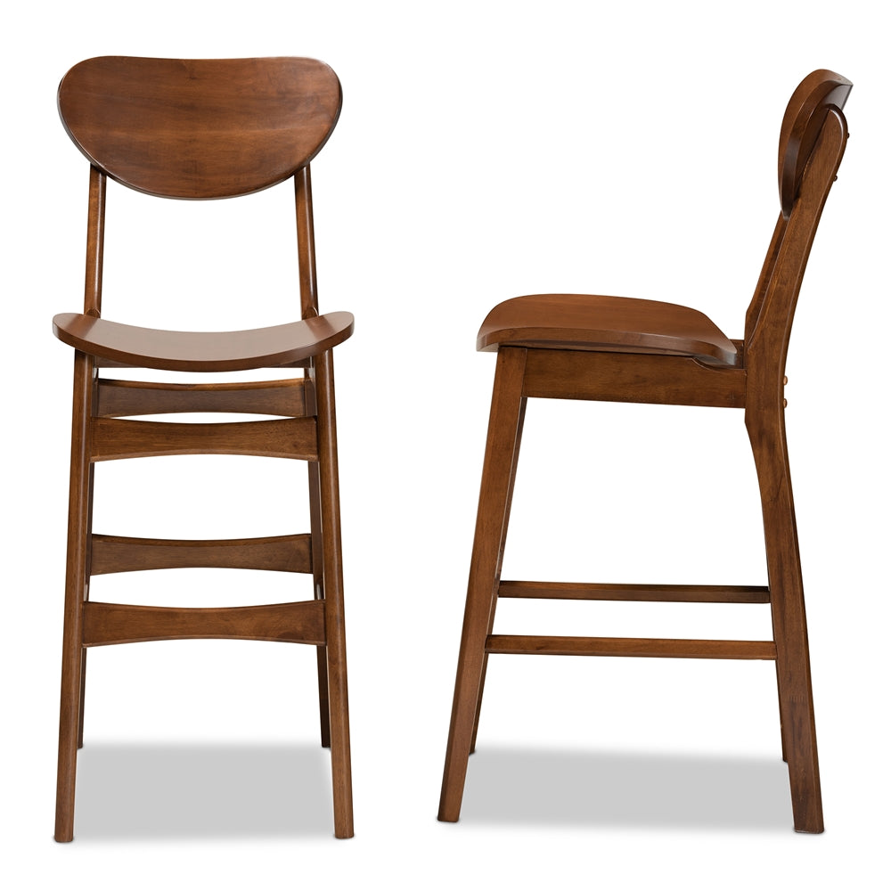 Baxton Studio Katya Mid-Century Modern Walnut Brown Finished Wood 2-Piece Bar Stool Set