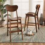 Load image into Gallery viewer, Baxton Studio Katya Mid-Century Modern Walnut Brown Finished Wood 2-Piece Bar Stool Set
