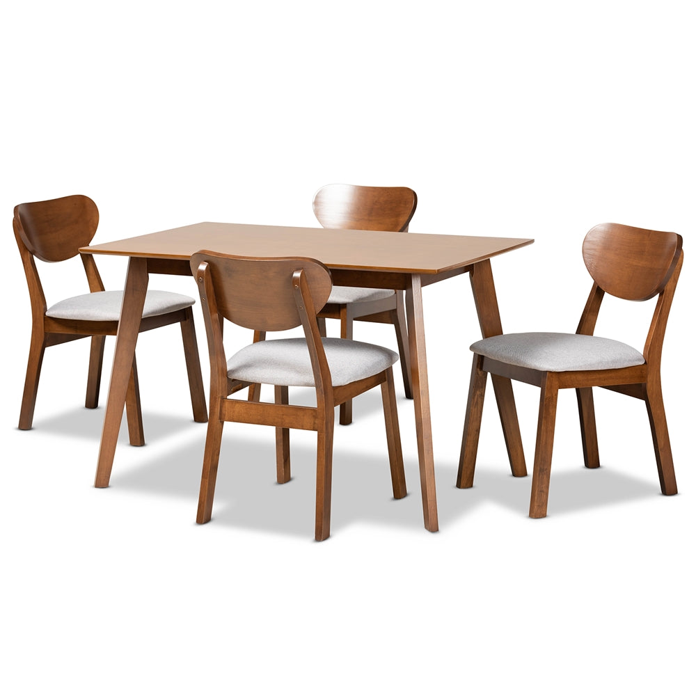 Baxton Studio Damara Mid-Century Modern Fabric Upholstered and Finished Wood 5-Piece Dining Set