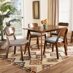 Load image into Gallery viewer, Baxton Studio Damara Mid-Century Modern Grey Fabric Upholstered And Walnut Brown Finished Wood 5-Piece Dining Set
