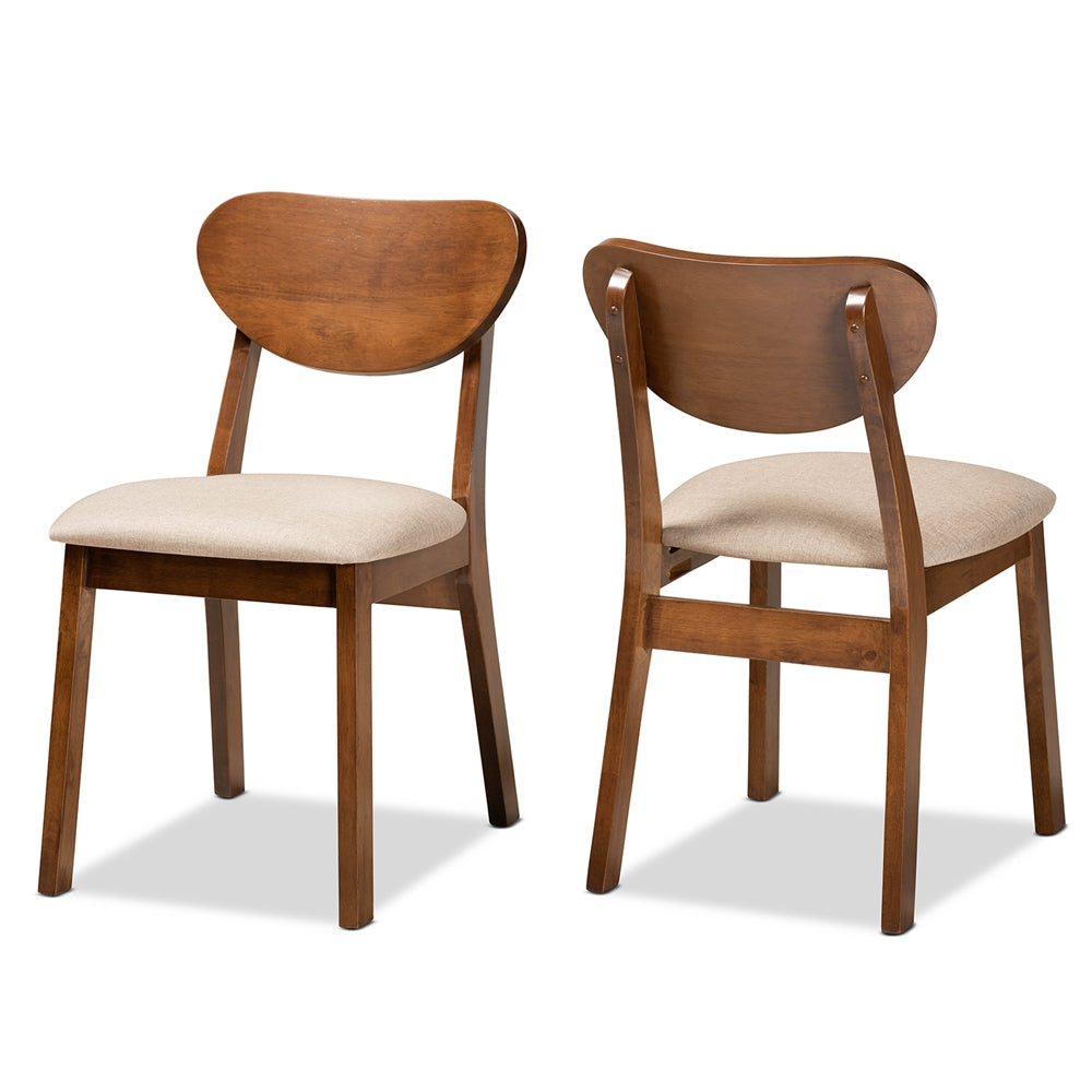 Baxton Studio Damara Mid-Century Modern Sand Fabric Upholstered And Walnut Brown Finished Wood 2-Piece Dining Chair Set