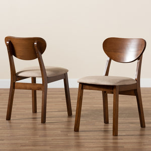 Baxton Studio Damara Mid-Century Modern Sand Fabric Upholstered And Walnut Brown Finished Wood 2-Piece Dining Chair Set