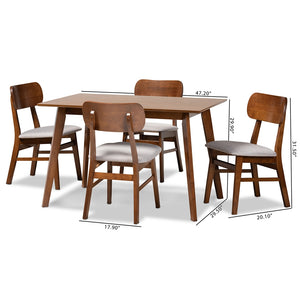 Baxton Studio Euclid Mid-Century Modern Grey Fabric Upholstered And Walnut Brown Finished Wood 5-Piece Dining Set