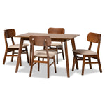 Load image into Gallery viewer, Baxton Studio Euclid Mid-Century Modern Sand Fabric Upholstered And Walnut Brown Finished Wood 5-Piece Dining Set
