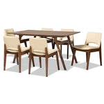 Load image into Gallery viewer, Baxton Studio Afton Mid-Century Modern Beige Faux Leather Upholstered And Walnut Brown Finished Wood 7-Piece Dining Set
