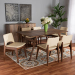 Load image into Gallery viewer, Baxton Studio Afton Mid-Century Modern Beige Faux Leather Upholstered And Walnut Brown Finished Wood 7-Piece Dining Set
