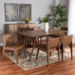 Load image into Gallery viewer, Baxton Studio Afton Mid-Century Modern Brown Faux Leather Upholstered And Walnut Brown Finished Wood 7-Piece Dining Set
