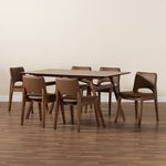 Load image into Gallery viewer, Baxton Studio Afton Mid-Century Modern Brown Faux Leather Upholstered And Walnut Brown Finished Wood 7-Piece Dining Set
