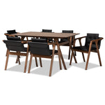 Load image into Gallery viewer, Baxton Studio Marcena Mid-Century Modern Black Imitation Leather Upholstered And Walnut Brown Finished Wood 7-Piece Dining Set
