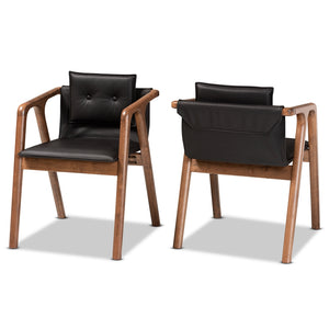 Baxton Studio Marcena Mid-Century Modern Black Imitation Leather Upholstered And Walnut Brown Finished Wood 2-Piece Dining Chair Set