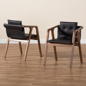 Baxton Studio Marcena Mid-Century Modern Black Imitation Leather Upholstered And Walnut Brown Finished Wood 2-Piece Dining Chair Set