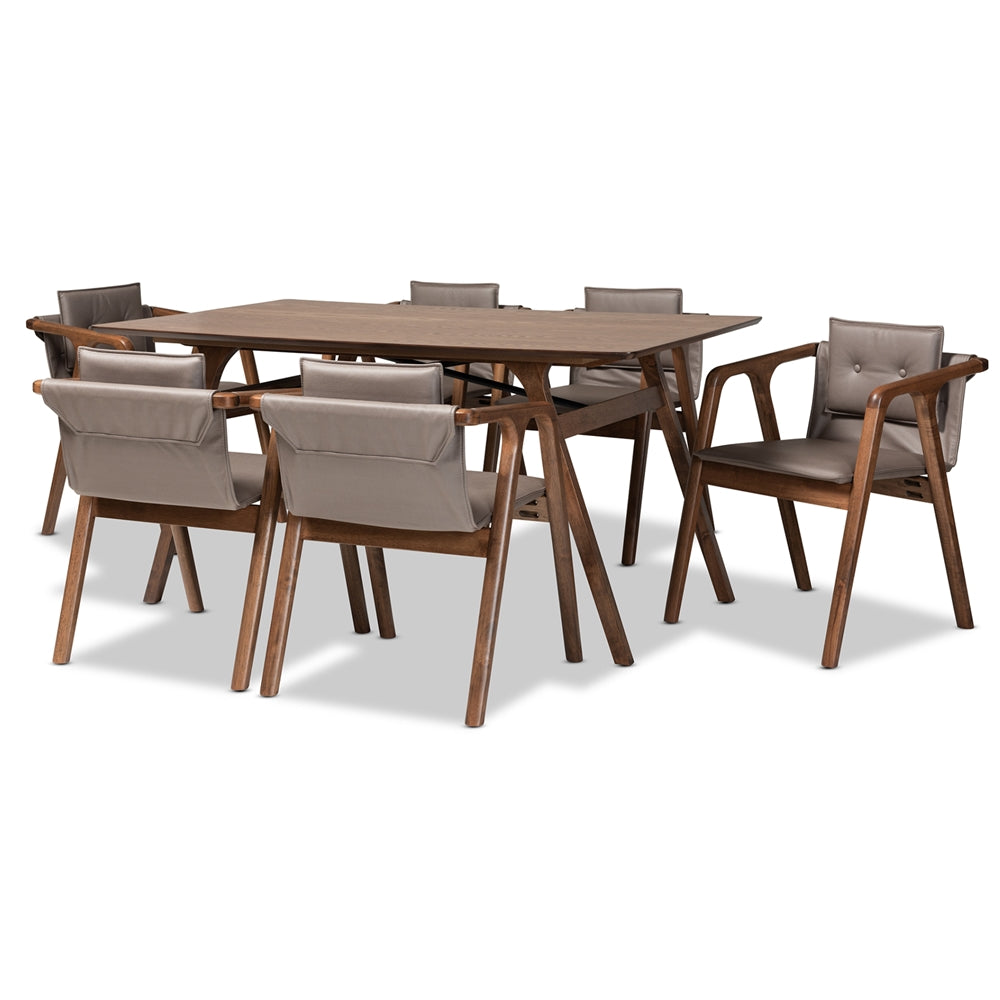 Baxton Studio Marcena Mid-Century Modern Imitation Leather Upholstered and Finished Wood 7-Piece Dining Set