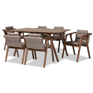 Baxton Studio Marcena Mid-Century Modern Imitation Leather Upholstered and Finished Wood 7-Piece Dining Set