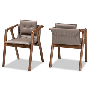 Baxton Studio Marcena Mid-Century Modern Imitation Leather Upholstered and Finished Wood 2-Piece Dining Chair Set